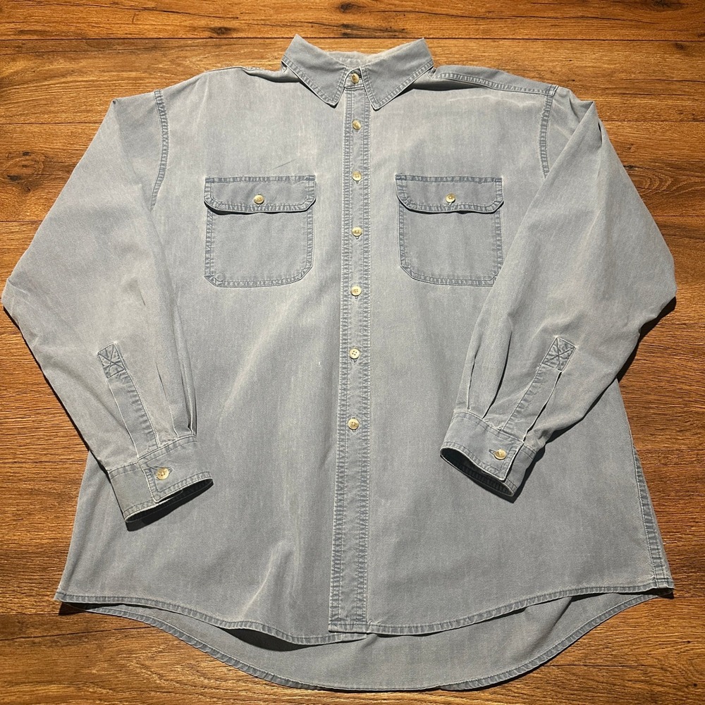 L.L. Bean Blue Cotton Long Sleeve Button Down Shirt Mens Large OMT16